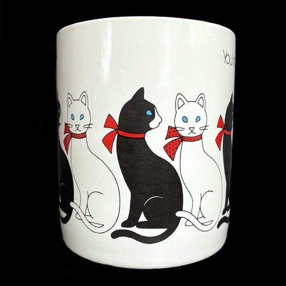 Vintage 1985 Applause The Card Mug Black White Ribbon Cats "You're Very Special" - Picture 2 of 5